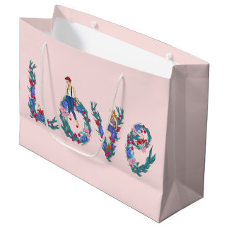 Grand Sac Cadeau Amour, filles et fleurs