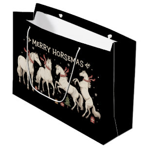 Grand Sac Cadeau Amoureux de Noël Cheval Joyeux Cavalier Agriculteu