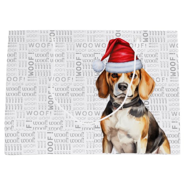 Grand Sac Cadeau Amusant Beagle de Noël Amoureux des chiens (Devant)