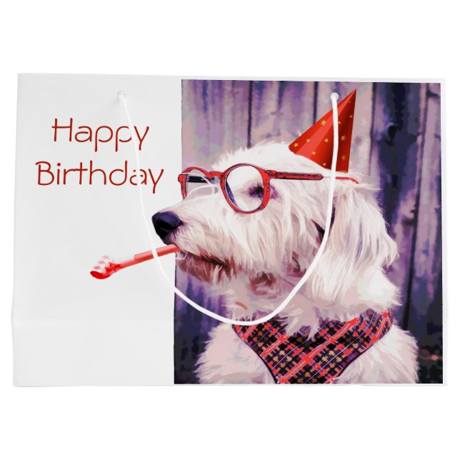 Grand Sac Cadeau Amusant Joyeux anniversaire mignon chien fête (Dos)