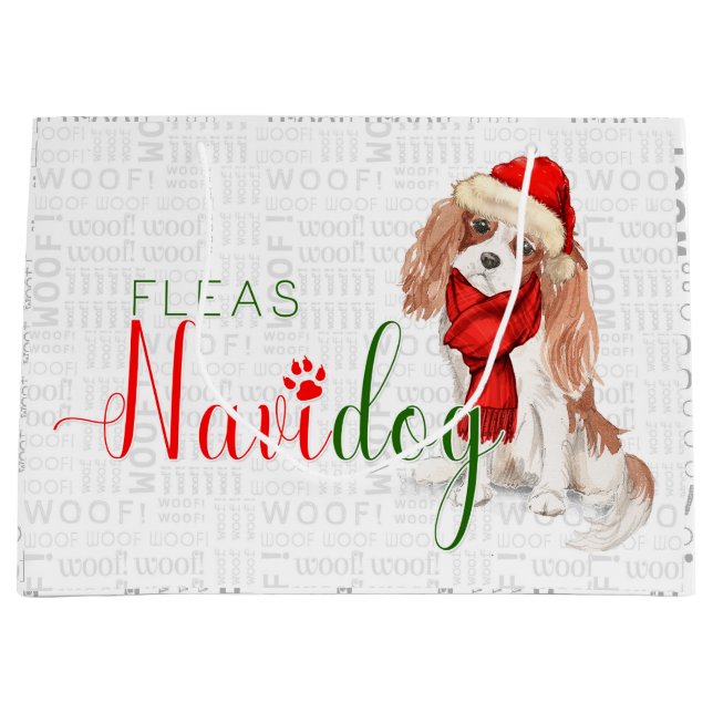 Grand Sac Cadeau Amusant Noël Fleas Navidog King Charles Spaniel (Devant)