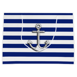 Grand Sac Cadeau Ancre argentée classique