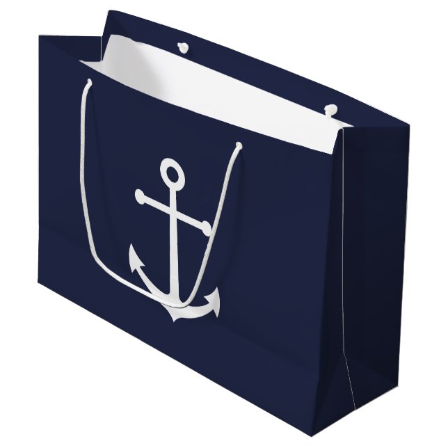Grand Sac Cadeau Ancre bleue marine (Devant Angle)