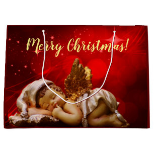 Grand Sac Cadeau Ange couchant Bébé Jésus Noël