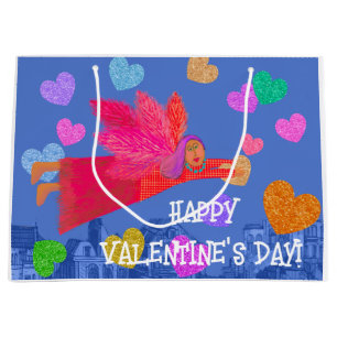 Grand Sac Cadeau Angel et Coeurs Heureuses Saintes-Valentin