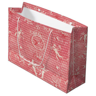 Grand Sac Cadeau Anges et cœurs antiques rouges roses Cupidon
