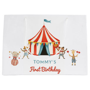 Grand Sac Cadeau Animaux de cirque fantaisistes Premier anniversair
