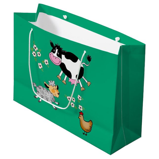 Grand Sac Cadeau animaux de ferme (Devant Angle)