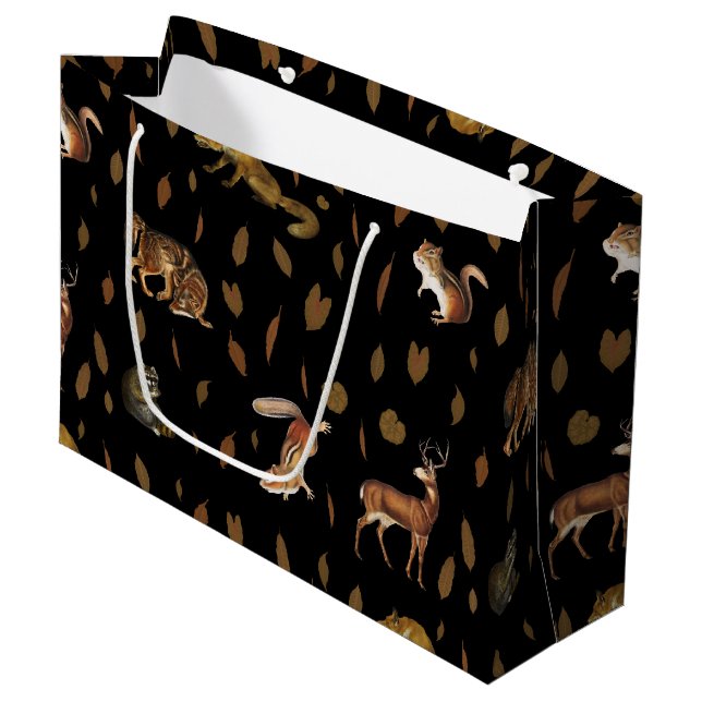 Grand Sac Cadeau Animaux de forêt automnale Feuilles d'automne (Devant Angle)