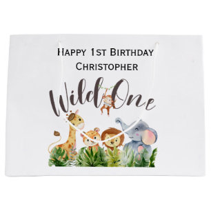 Grand Sac Cadeau Animaux de safari de la Jungle Wild One 1er Annive