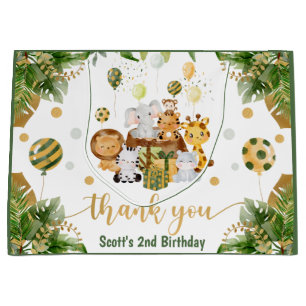 Grand Sac Cadeau Animaux de safari jungle aquarelle pour anniversai