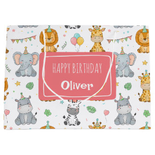 Grand Sac Cadeau Animaux de safari mignons pour fête d'anniversaire