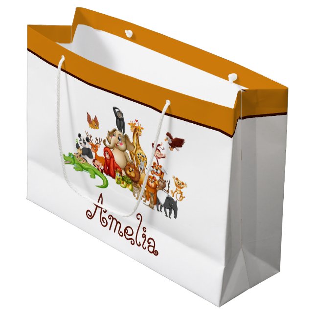 Grand Sac Cadeau Animaux personnalisés pour enfants (Devant Angle)