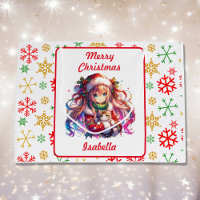 Anime Girl in Santa Hat Aquarelle Noël
