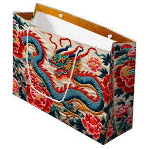 Grand Sac Cadeau Année dragon chinoise "Broderie" Anniversaire zodi