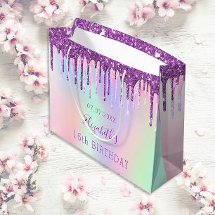 Grand Sac Cadeau Anniversaire arc-en-ciel pourpre parties scintilla