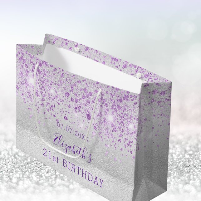 Grand Sac Cadeau Anniversaire argent lavande nom de la parties scin (Créateur téléchargé)