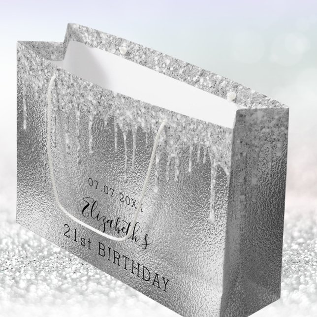 Grand Sac Cadeau Anniversaire argent parties scintillant nom goutte (Créateur téléchargé)