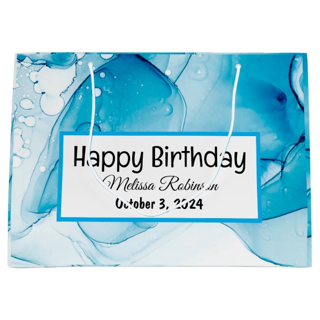 Grand Sac Cadeau Anniversaire bleu moderne (Devant)