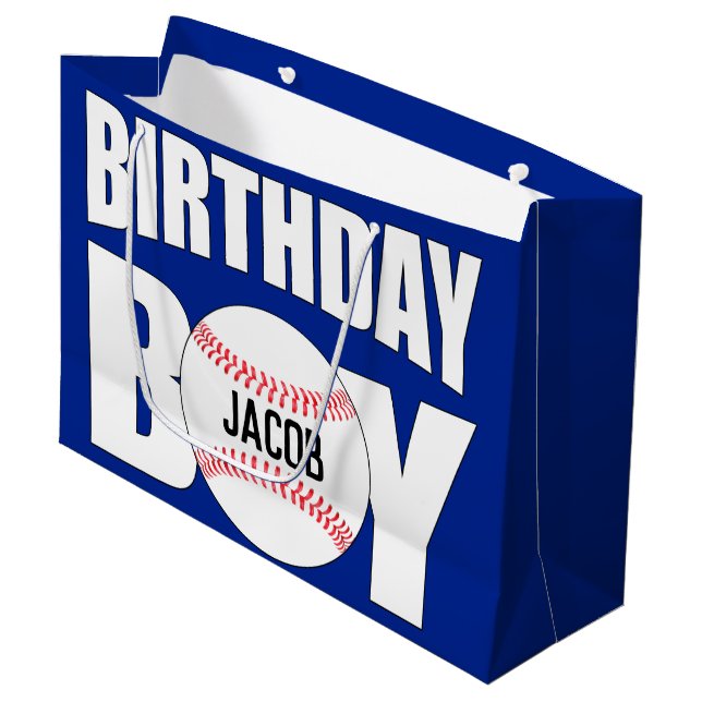 Grand Sac Cadeau Anniversaire Boy Baseball Player Party Nom personn (Devant Angle)