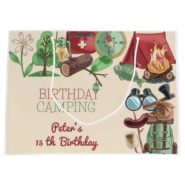Grand Sac Cadeau Anniversaire camping nature randonnée pour enfants (Devant)