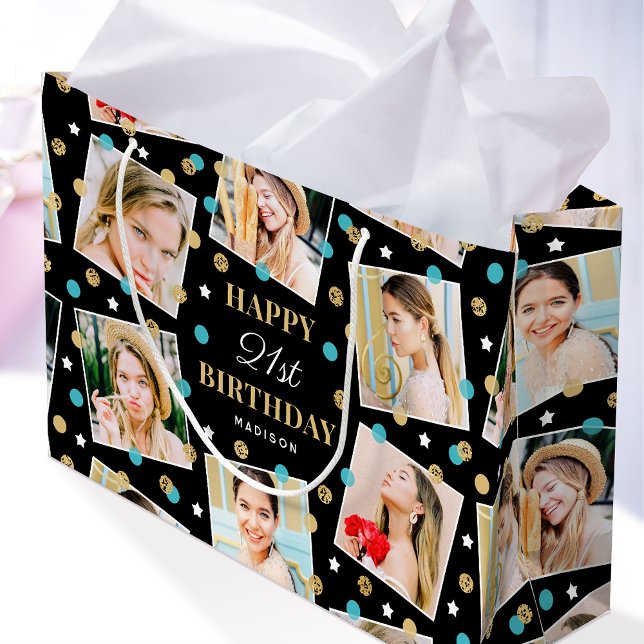 Grand Sac Cadeau Anniversaire Confetti Nom personnalisé Photo Colla (Créateur téléchargé)