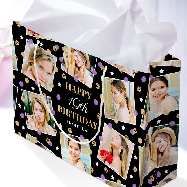 Grand Sac Cadeau Anniversaire Confetti Nom personnalisé Photo Colla (Créateur téléchargé)