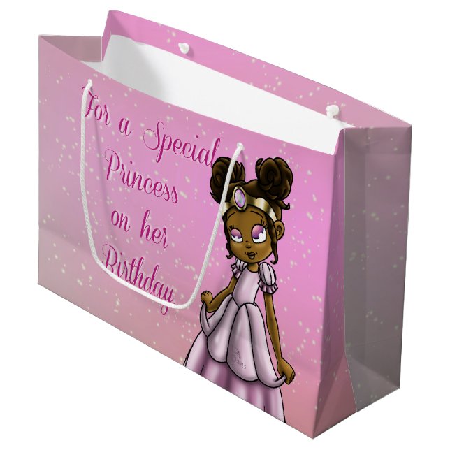 Grand Sac Cadeau Anniversaire de la princesse africaine américaine (Devant Angle)