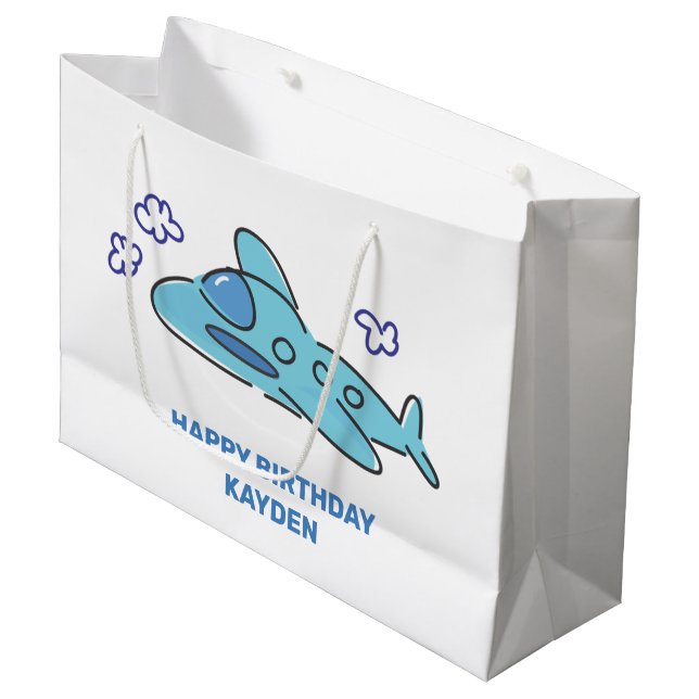 Grand Sac Cadeau Anniversaire de l'avion bleu  (Devant Angle)