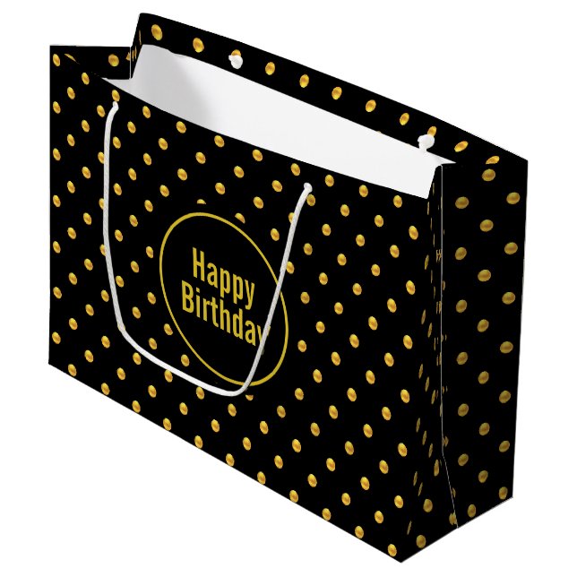 Grand Sac Cadeau Anniversaire de l'or et du noir (Devant Angle)