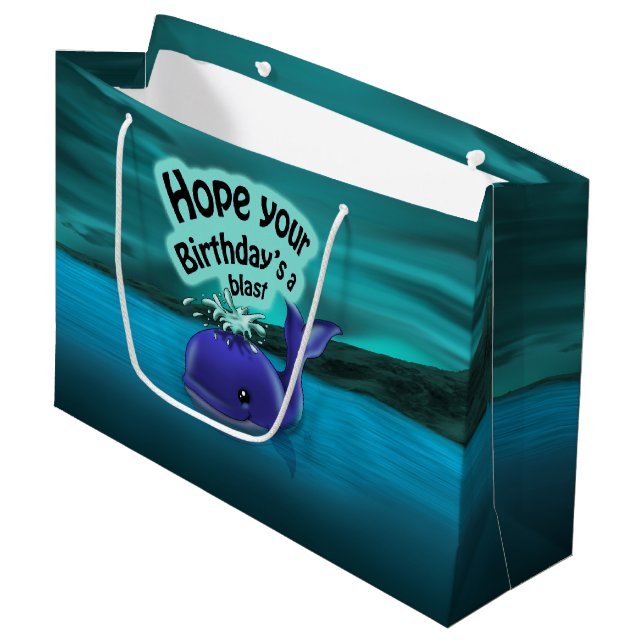 Grand Sac Cadeau Anniversaire des baleines (Devant Angle)
