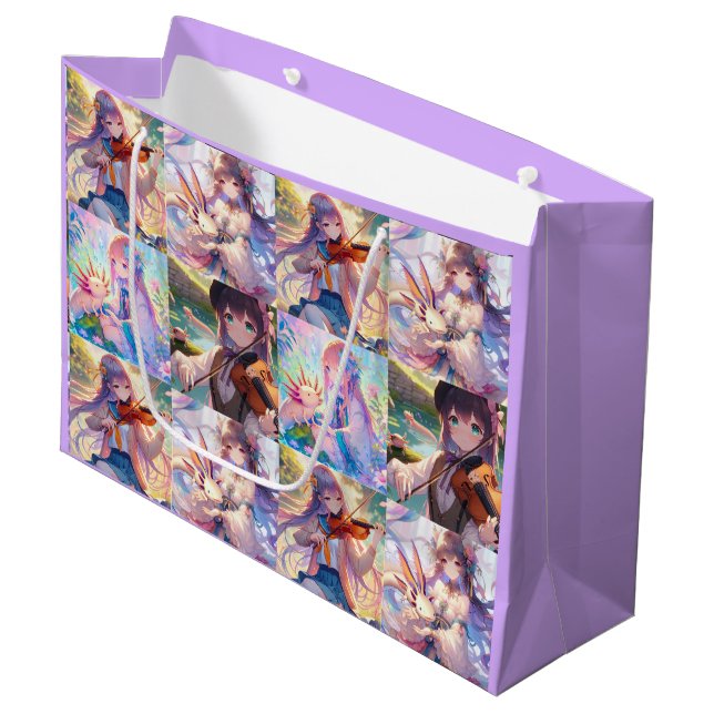 Grand Sac Cadeau Anniversaire des Filles Anime avec Violon et Axolo (Devant Angle)