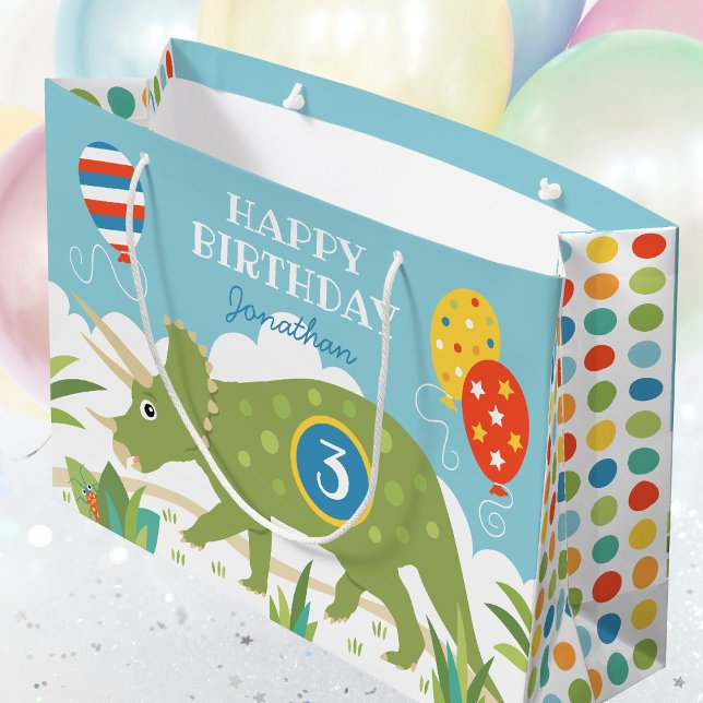 Grand Sac Cadeau Anniversaire Dinosaur Tricératops Nom personnalisé (Créateur téléchargé)