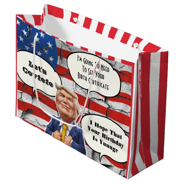 Grand Sac Cadeau Anniversaire drôle de Trump (Devant Angle)