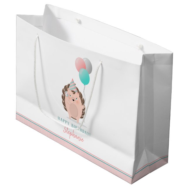 Grand Sac Cadeau Anniversaire du Hérisson mignon (Devant Angle)