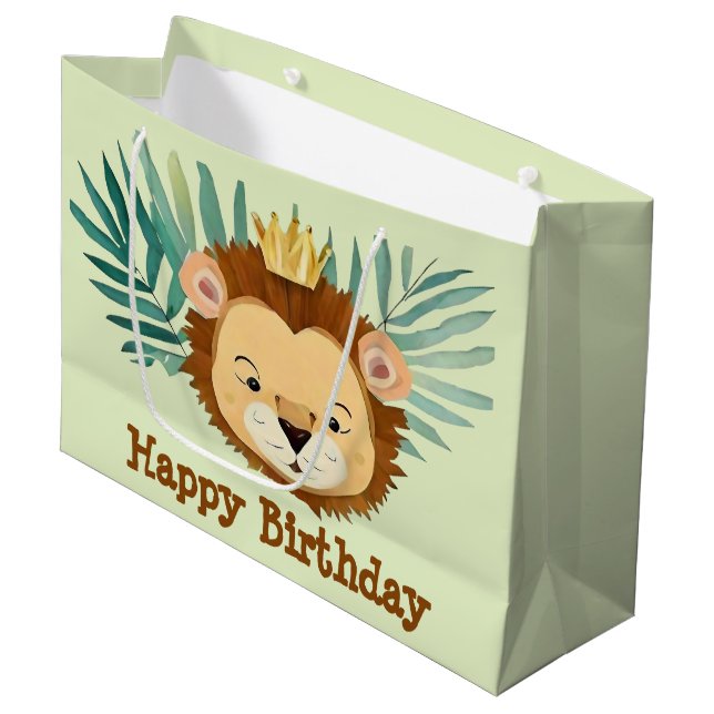 Grand Sac Cadeau Anniversaire du lion de la Petite Jungle (Devant Angle)