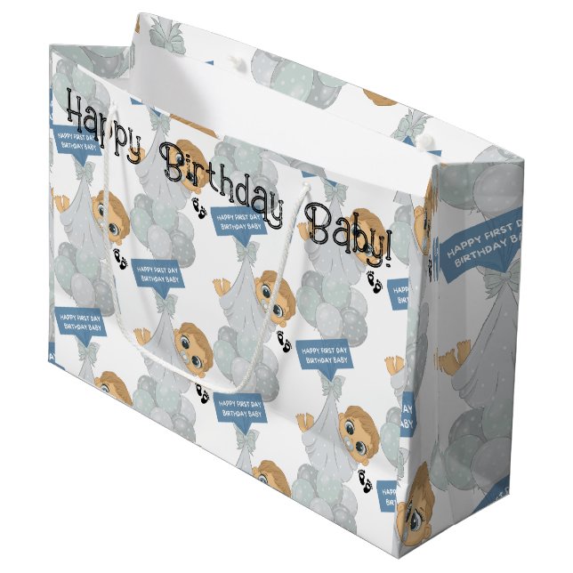 Grand Sac Cadeau Anniversaire du premier jour (Devant Angle)