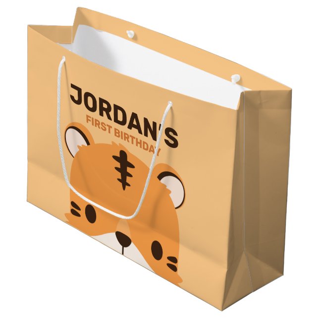 Grand Sac Cadeau Anniversaire du Tigre mignon (Devant Angle)