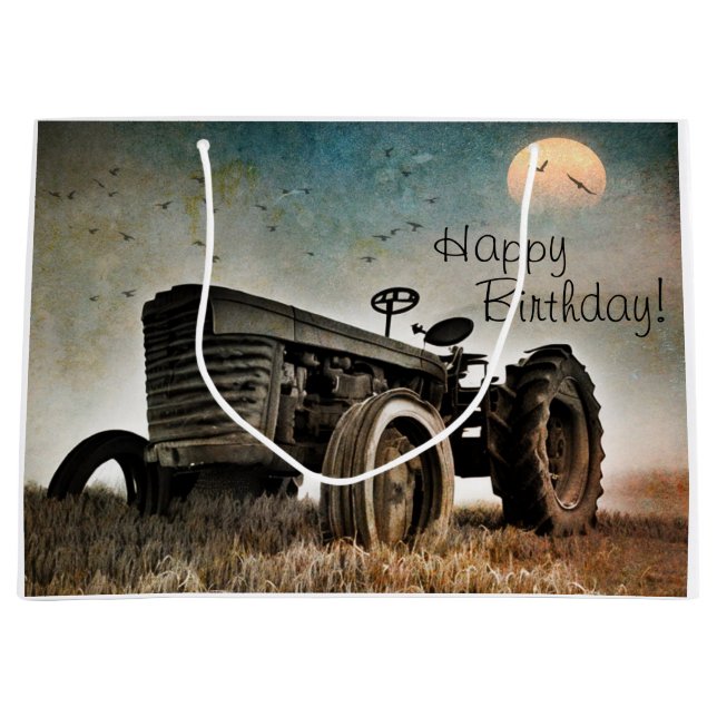 Grand Sac Cadeau Anniversaire du vieux tracteur (Devant)