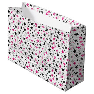Grand Sac Cadeau Anniversaire Étoiles Rose Noir Argent