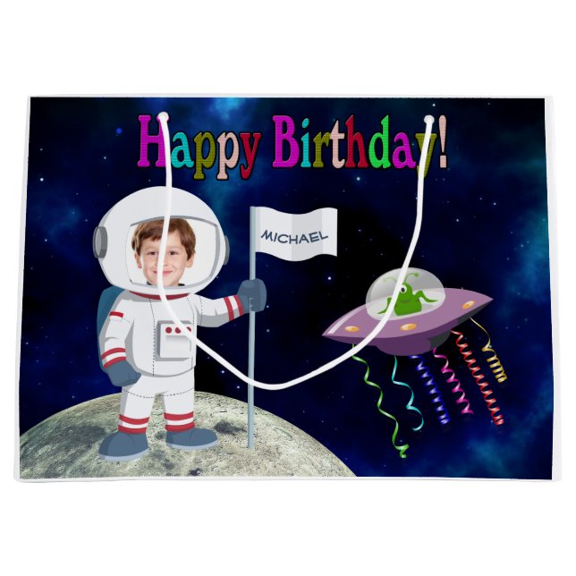 Grand Sac Cadeau Anniversaire fait sur commande d'astronaute de (Devant)