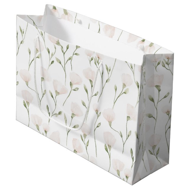 Grand Sac Cadeau Anniversaire floral blanc rose (Devant Angle)