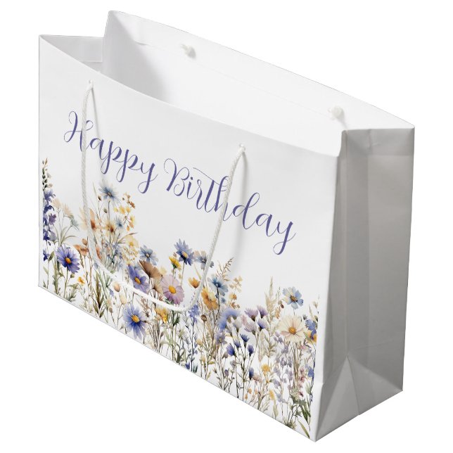 Grand Sac Cadeau Anniversaire Floral fleur sauvage (Devant Angle)