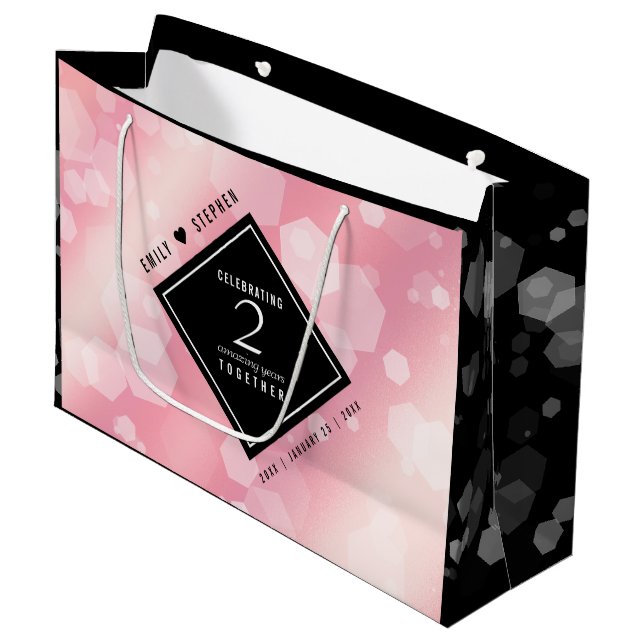Grand Sac Cadeau Anniversaire Mariage élégant du 2e Rose Quartz (Devant Angle)