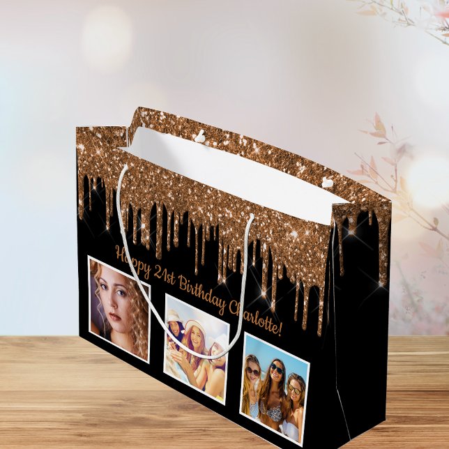 Grand Sac Cadeau Anniversaire noir or personnalisé photo parties sc (Créateur téléchargé)