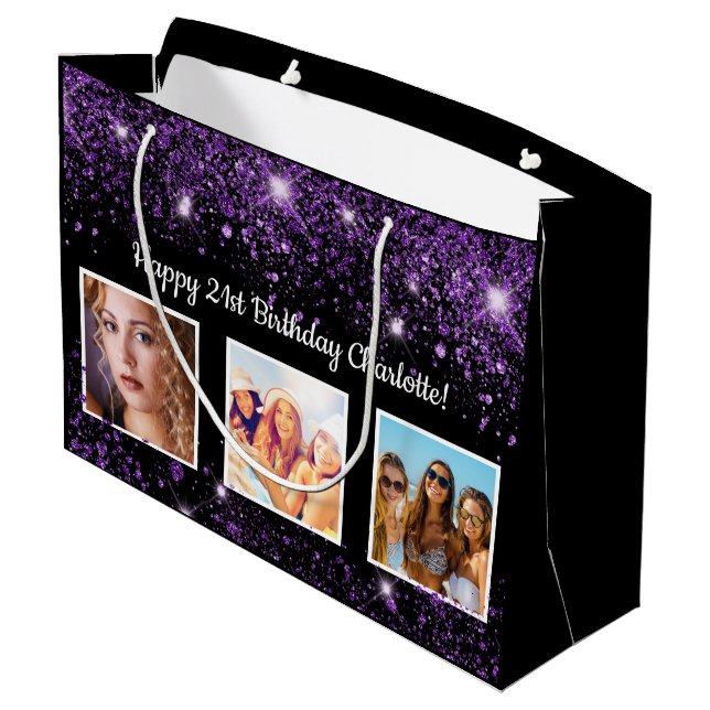 Grand Sac Cadeau Anniversaire noir violet parties scintillant monog (Dos Angle)