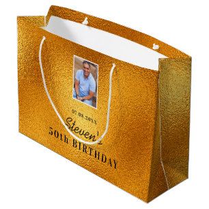 Grand Sac Cadeau Anniversaire or nom photo gars