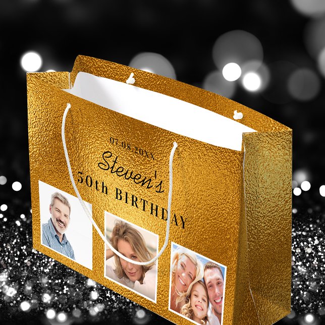 Grand Sac Cadeau Anniversaire or personnalisé photo métal monogramm (Créateur téléchargé)