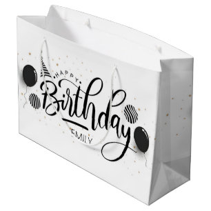 Grand Sac Cadeau Anniversaire personnalisé Grilles noir et blanc