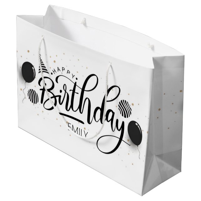 Grand Sac Cadeau Anniversaire personnalisé Grilles noir et blanc (Dos Angle)